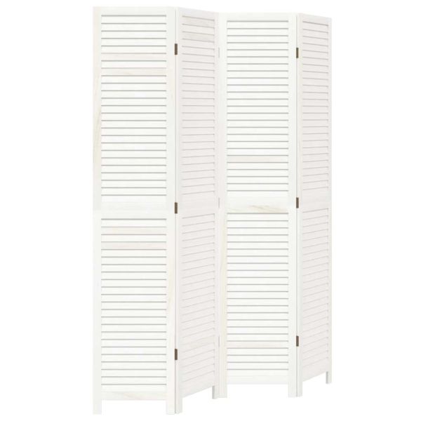 Разделител за стая, 4 панела, бял, дърво пауловния масив