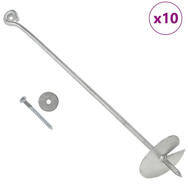 Анкери за земя, 10 бр, 10х60 см, поцинкован метал