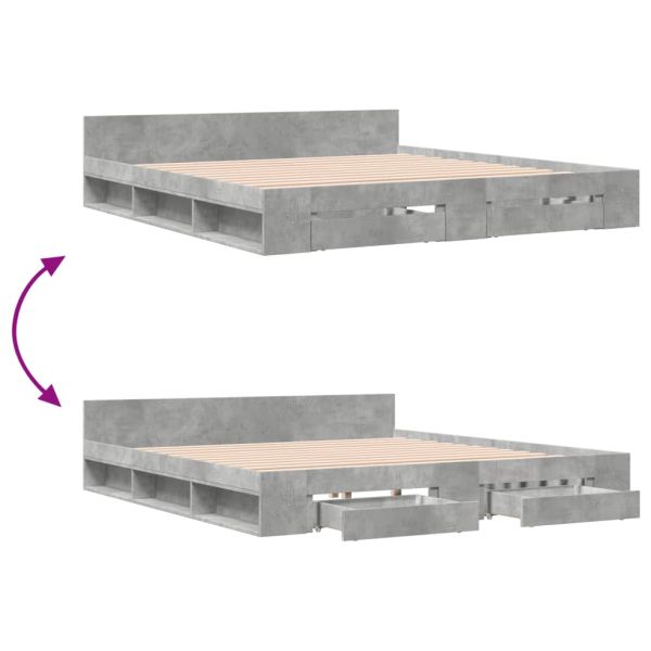Рамка за легло с чекмеджета, бетонно сива, 200x200 см