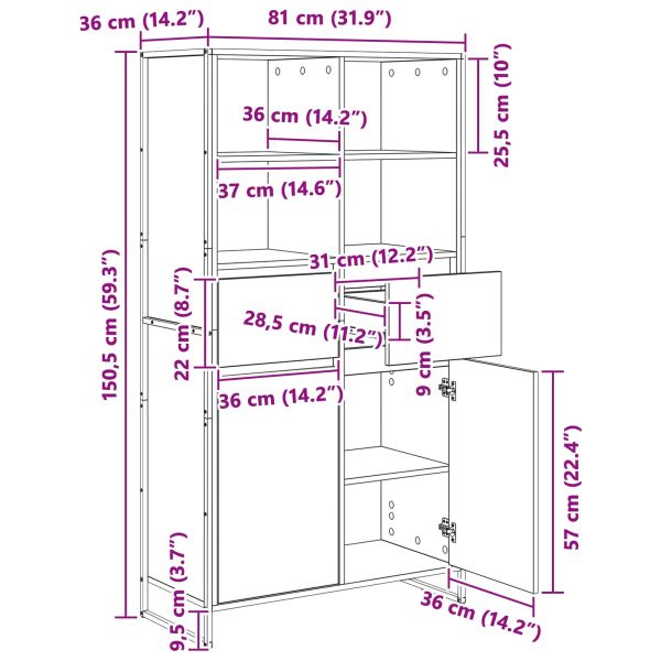 Служебен шкаф с чекмедже 2 pcs Старо дърво 81 x 36 x 150.5 см