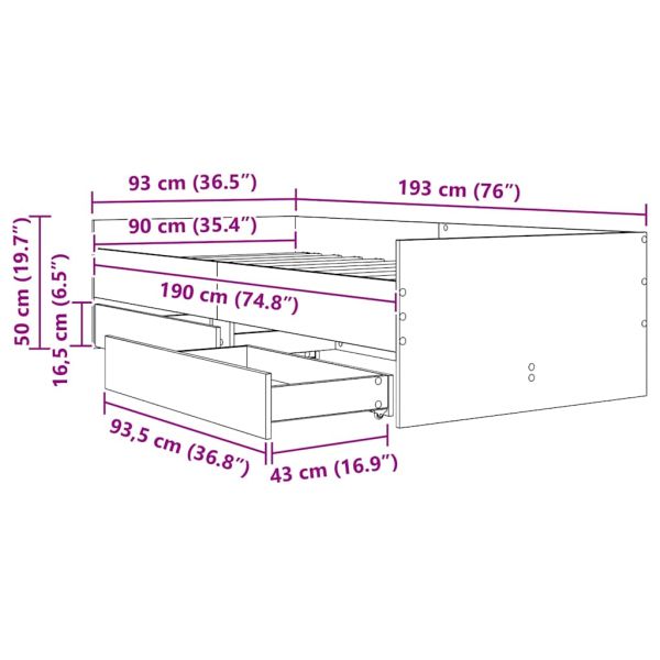 Рамка за легло Черния дъб 90 x 190 cm Солидно борово дърво