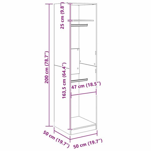 Гардероб с рафт Черен дъб 50 x 50 x 200 cm Инженерно дърво