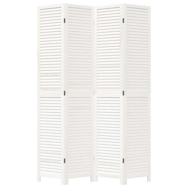Разделител за стая, 4 панела, бял, дърво пауловния масив