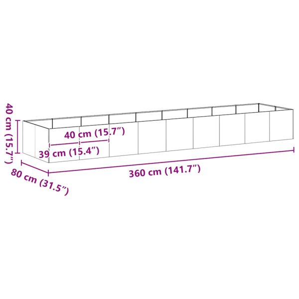 Кашпа, 360x80x40 см, неръждаема стомана