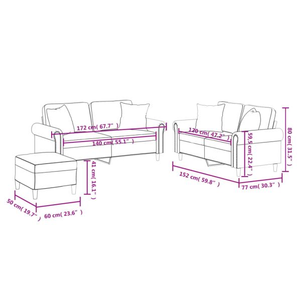 Комплект дивани от 3 части с възглавници кремав изкуствена кожа