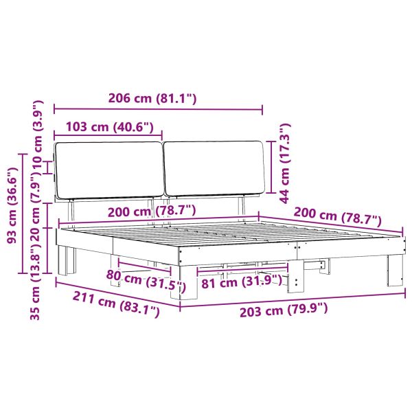 Леглова рамка с тапицирана гръбна част Таупе 200 x 200 cm