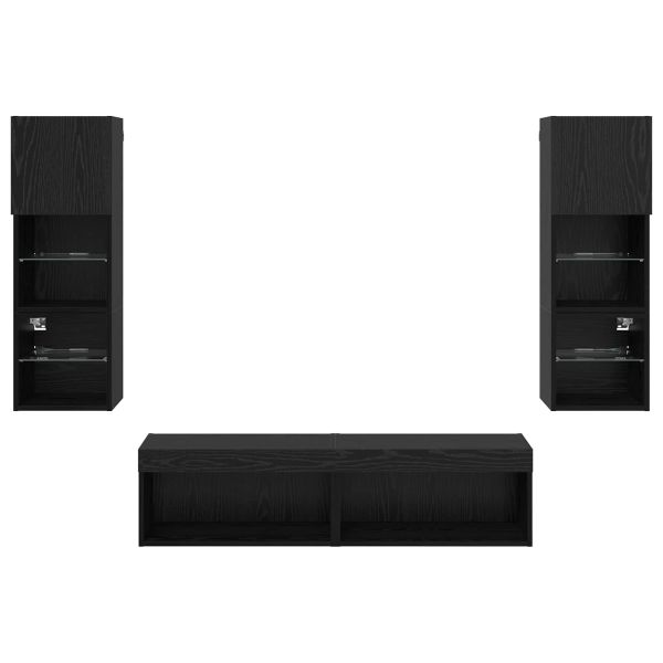 Телевизионен стенен шкаф 6 pcs Черния дъб Инженерно дърво