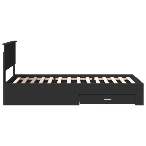 Рамка за легло Черен и сребрист 75 x 190 cm Инженерно дърво