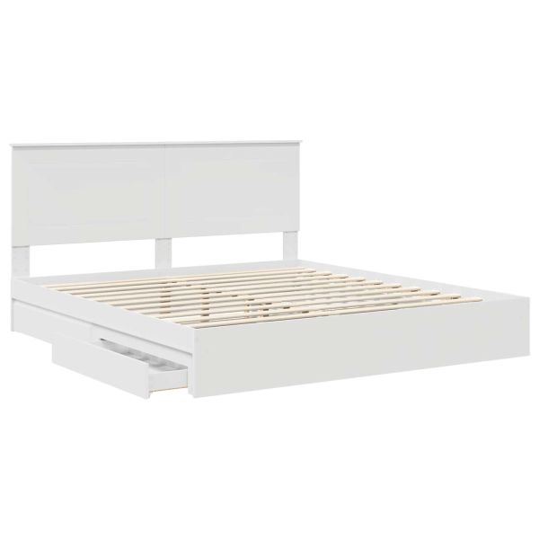 Легло с място за съхранение Бяло 200 x 200 cm Инженерно дърво