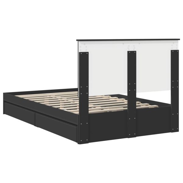 Легло с място за съхранение Черно 135 x 190 cm Инженерно дърво