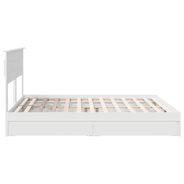 Легло с място за съхранение Бяло 200 x 200 cm Инженерно дърво