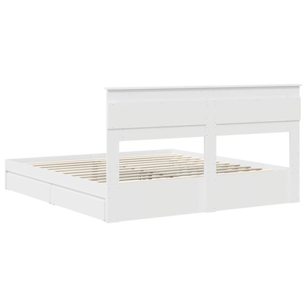 Легло с място за съхранение Бяло 200 x 200 cm Инженерно дърво