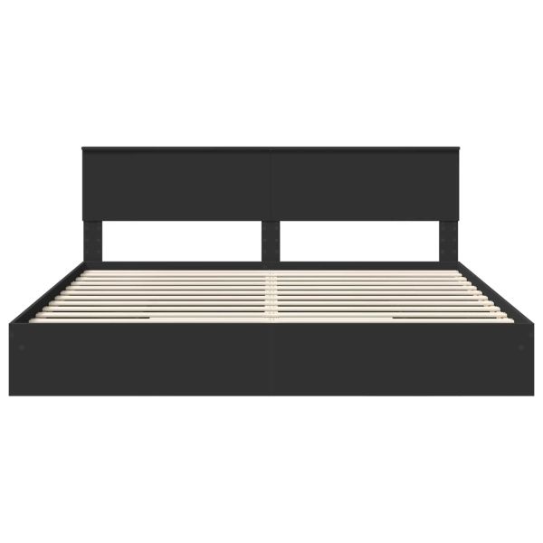 Легло с място за съхранение Черно 200 x 200 cm Инженерно дърво