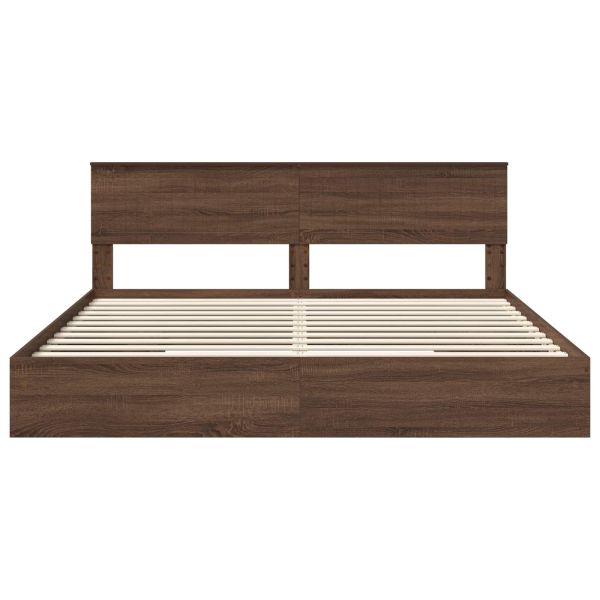 Легло с място за съхранение с таблото Кафяв дъб 200 x 200 cm