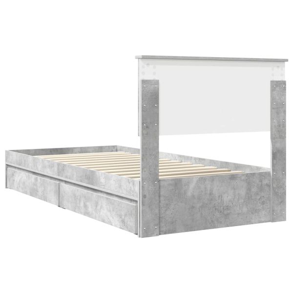Легло с място за съхранение Циментено сиво 90 x 190 cm
