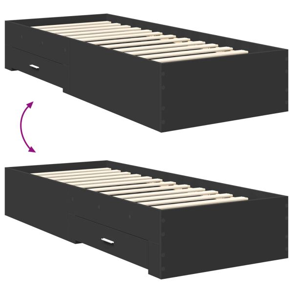 Рамка за легло Черен и сребрист 75 x 190 cm Инженерно дърво