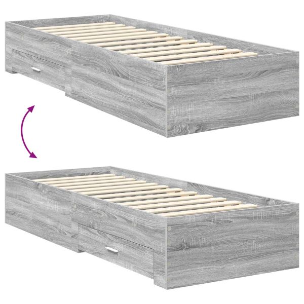 Рамка за легло Сив Сонома и сребро 75 x 190 cm Инженерно дърво