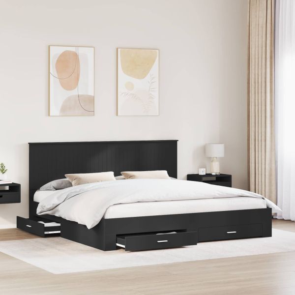 Рамка за легло Черен и сребрист 200 x 200 cm Инженерно дърво