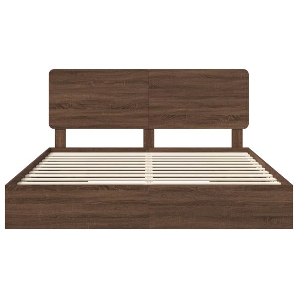 Легло с място за съхранение с таблото Кафяв дъб 200 x 200 cm