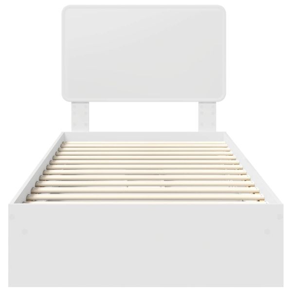 Легло с място за съхранение Бяло 90 x 200 cm Инженерно дърво