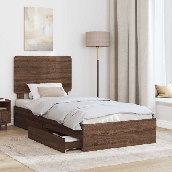 Легло с място за съхранение с таблото Кафяв дъб 90 x 200 cm