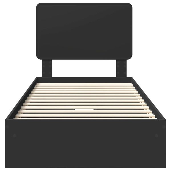 Легло с място за съхранение Черно 75 x 190 cm Инженерно дърво