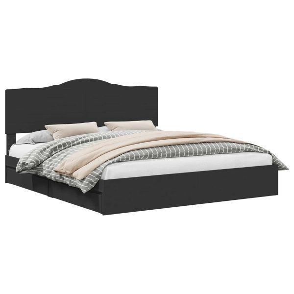 Легло с място за съхранение Черно 200 x 200 cm Инженерно дърво