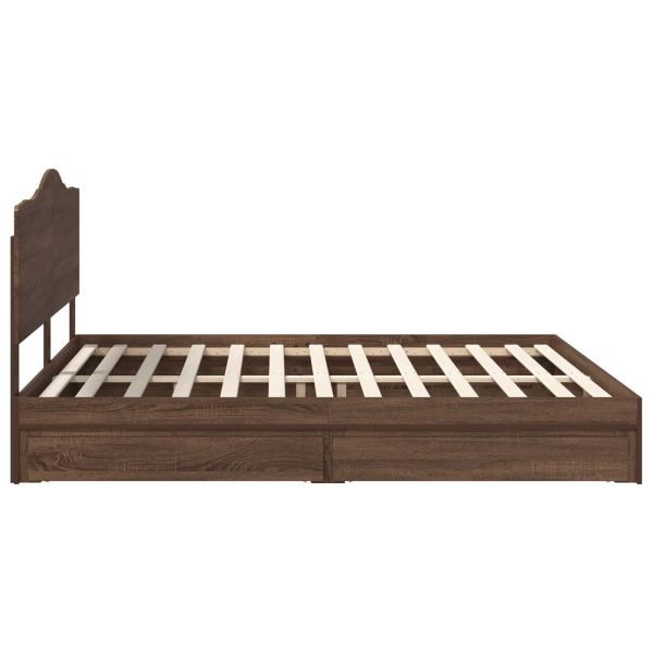 Легло с място за съхранение с таблото Кафяв дъб 200 x 200 cm