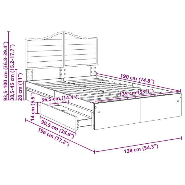 Легло с място за съхранение Черно 135 x 190 cm Инженерно дърво