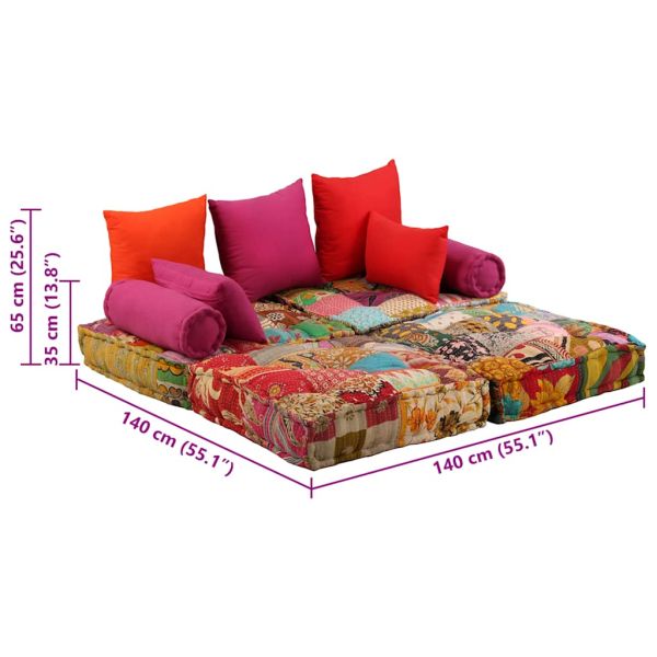 2-местен модулен пуф, пачуърк, текстил