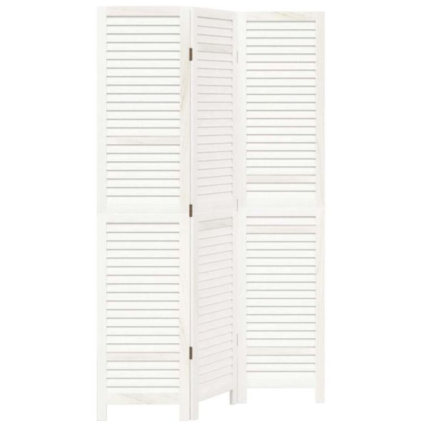 Разделител за стая, 3 панела, бял, дърво пауловния масив