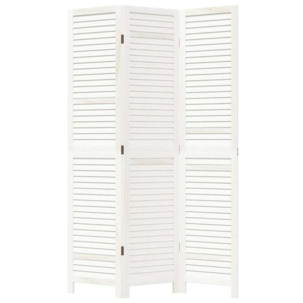 Разделител за стая, 3 панела, бял, дърво пауловния масив