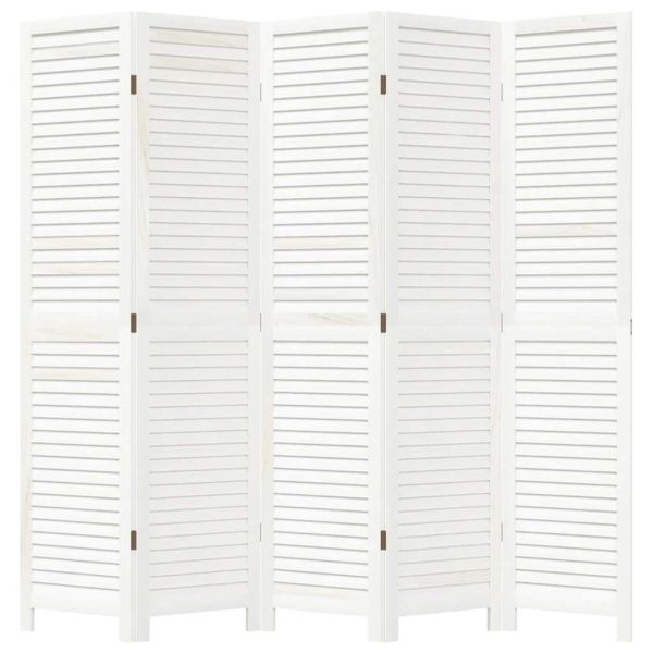 Разделител за стая, 5 панела, бял, дърво пауловния масив