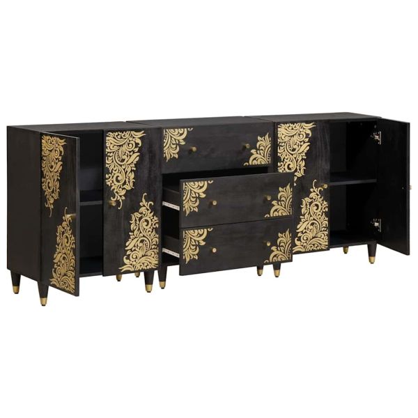 Комплект шкафове за баня с рафт 3 pcs Черно 180 x 33 x 75 см