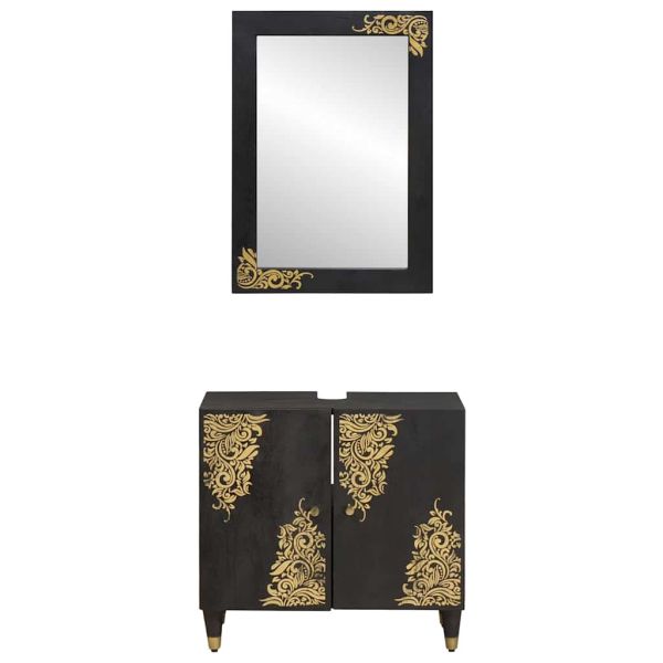 Комплект шкафове за баня 2 pcs Черно Солидно мангово дърво