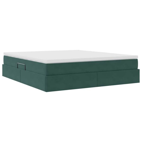 Легло с място за съхранение и матрак Тъмен зелен 160 x 200 cm