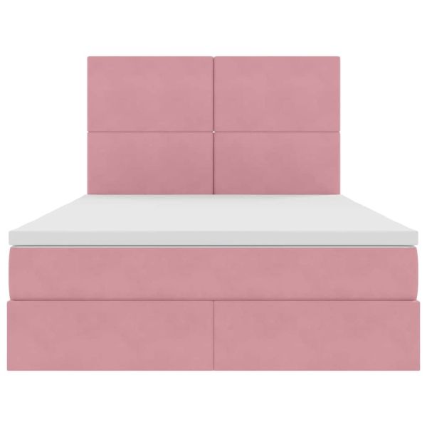 Легло с място за съхранение и LED Розово 140 x 190 cm Кадифе
