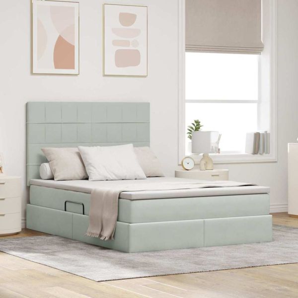 Легло с място за съхранение и LED Светлосиво 140 x 190 cm