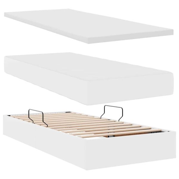 Легло с място за съхранение и матрак Чисто бяло 200 x 200 cm