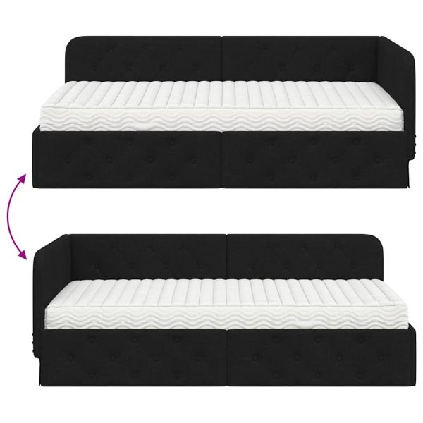 Ъглова рамка за легло с матрак Черно 90 x 190 cm текстил