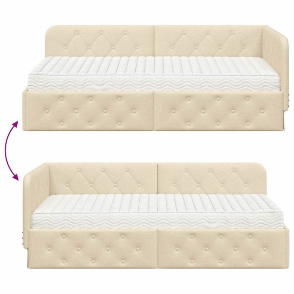 Ъглова рамка за легло с матрак Крем 100 x 200 cm текстил