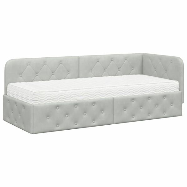 Ъглова рамка за легло с матрак Светлосиво 80 x 200 cm Кадифе