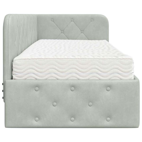 Ъглова рамка за легло с матрак Светлосиво 80 x 200 cm Кадифе