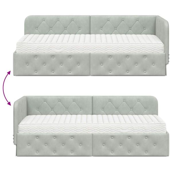 Ъглова рамка за легло с матрак Светлосиво 80 x 200 cm Кадифе