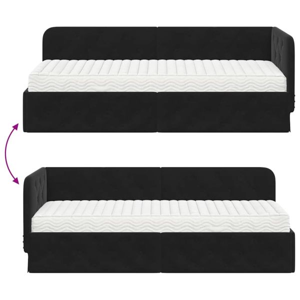 Ъглова рамка за легло с матрак Черно 80 x 200 cm Кадифе