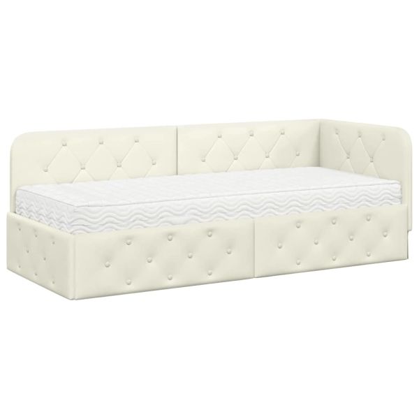 Ъглова рамка за легло с матрак Крем 80 x 200 cm Кадифе