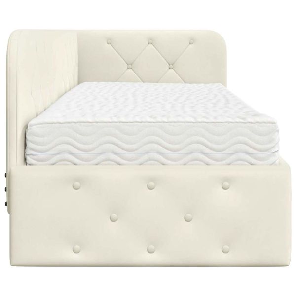 Ъглова рамка за легло с матрак Крем 80 x 200 cm Кадифе