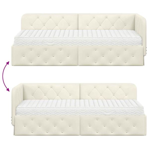 Ъглова рамка за легло с матрак Крем 80 x 200 cm Кадифе