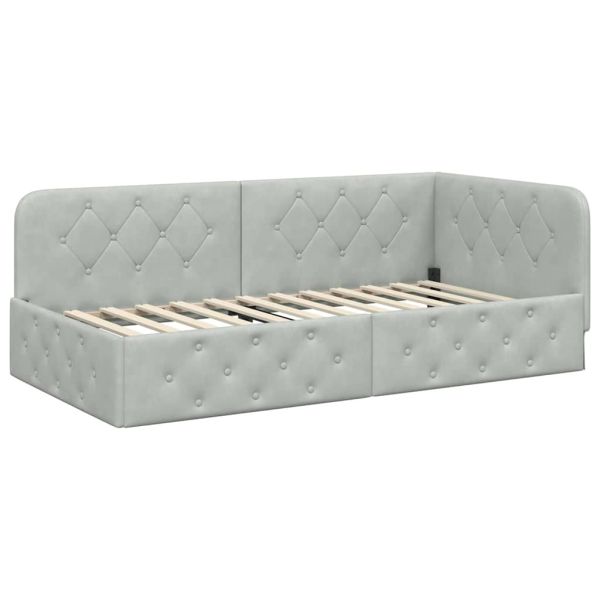 Ъглова рамка за легло с матрак Светлосиво 90 x 200 cm Кадифе