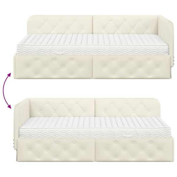 Ъглова рамка за легло с матрак Крем 100 x 200 cm Кадифе